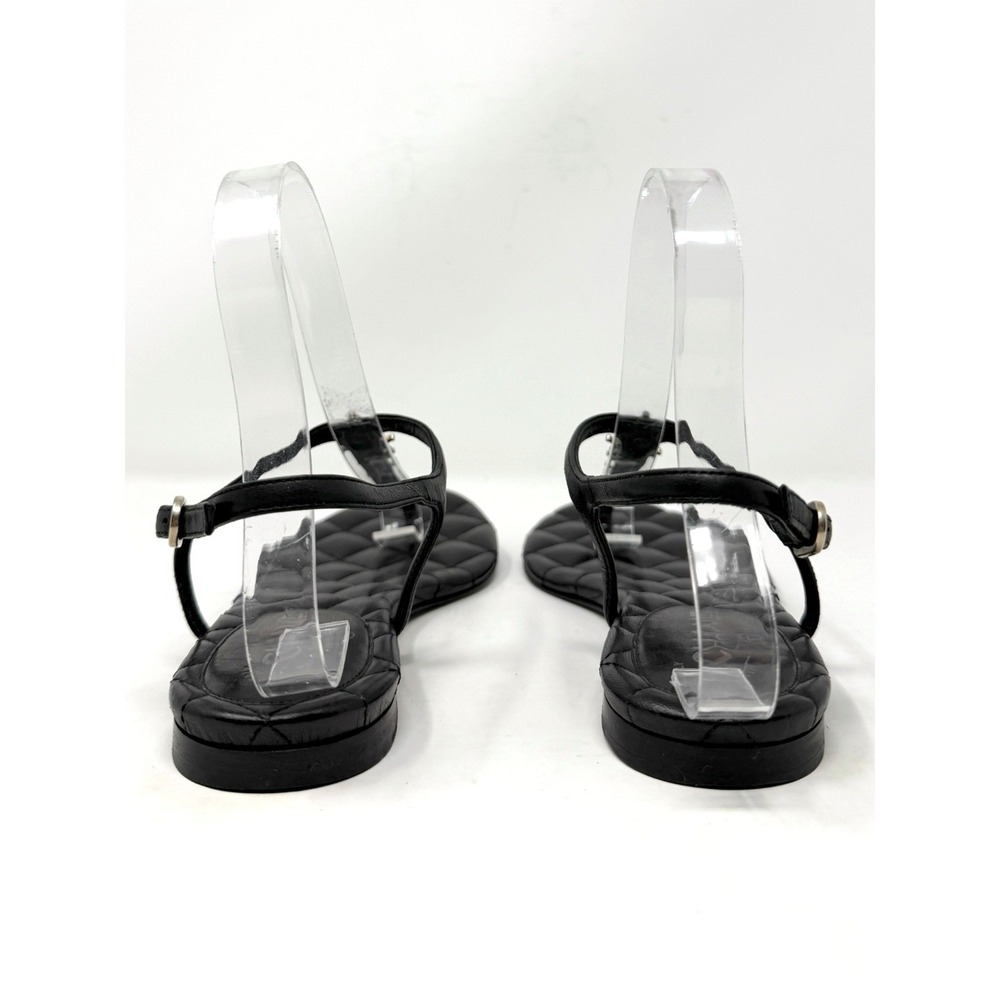 Chanel CC Star Charm Quilted Leather Flat Sandals Black 37.5 - Picture 5 of 9